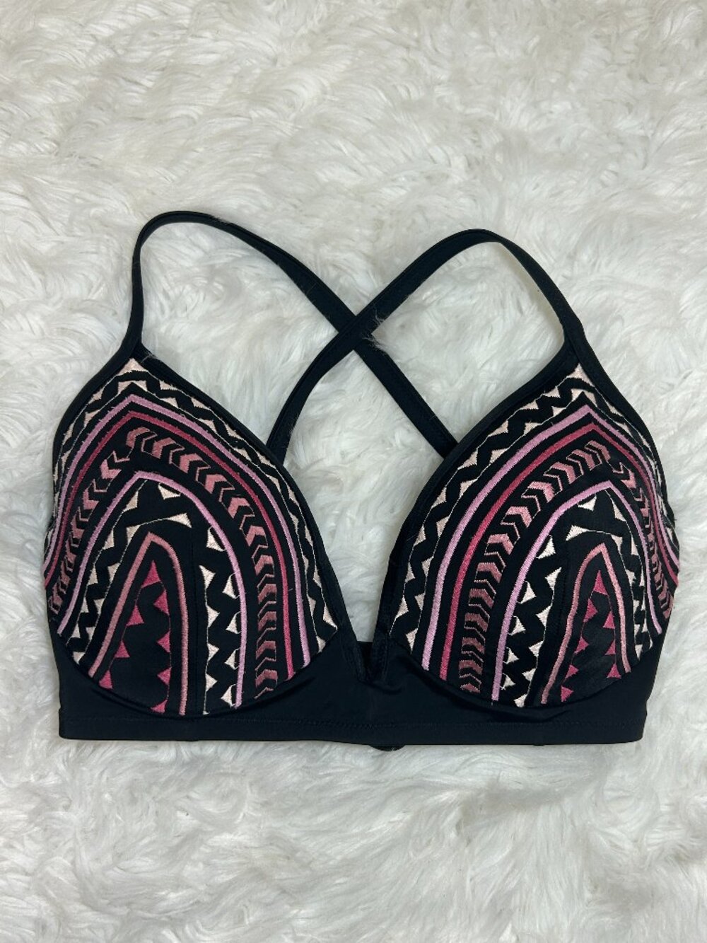 Shade and Shore Swim Top Size 38D Underwire Padded Cup black pink purple